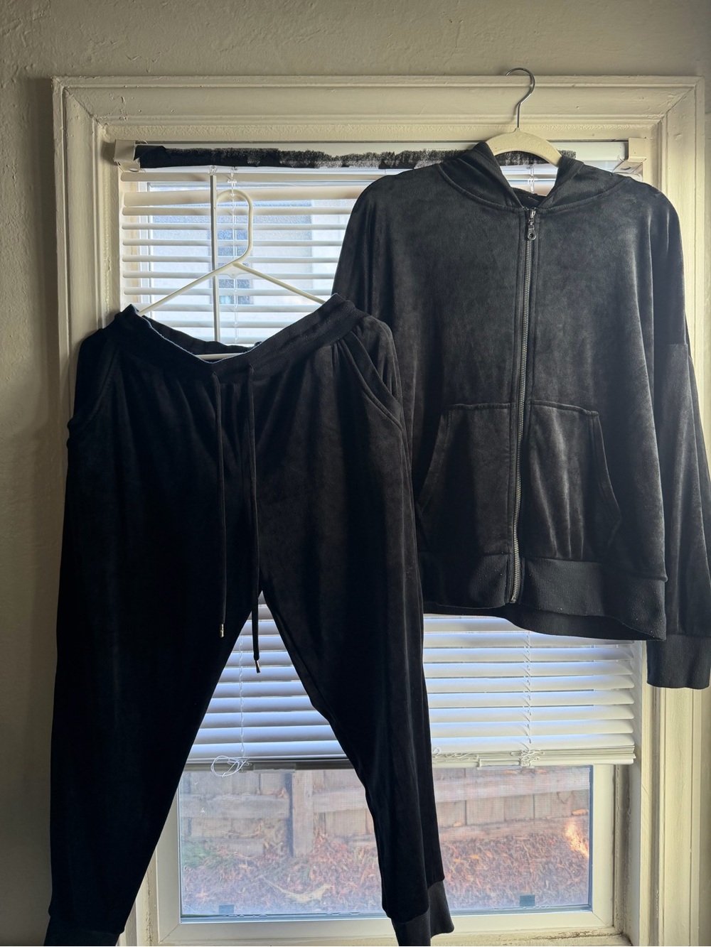 Women's Black Velour Zip Hoodie & Jogger Set